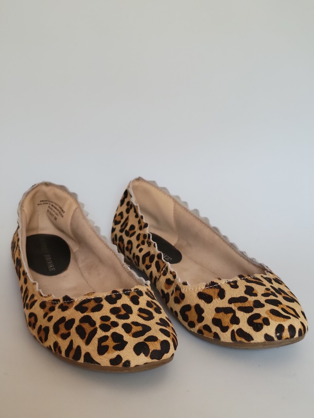 Audrey Brooke "Winny" Leopard Print Calf Hair Ballet Flats - Tan/Black